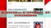 澳门世界杯竞猜app-澳门世界杯竞猜APP，数字时代的足球盛宴新体验