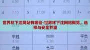 世界杯下注网站有哪些-世界杯下注网站概览，选择与安全并重