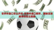 世界杯盘口怎么开的-世界杯盘口解析，揭秘足球赛事的投注奥秘