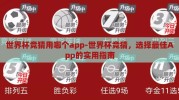 世界杯竞猜用哪个app-世界杯竞猜，选择最佳App的实用指南