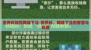 世界杯如何网络下注-世界杯，网络下注的智慧与风险