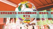 世界杯去哪下注-世界杯观赛新体验，理性参与，智慧下注