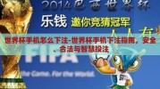 世界杯手机怎么下注-世界杯手机下注指南，安全、合法与智慧投注