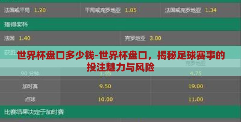 世界杯盘口多少钱-世界杯盘口,揭秘足球赛事的投注魅力与风险 世界杯盘口多少钱-世界杯盘口,揭秘足球赛事的投注魅力与风险