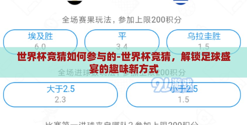 世界杯竞猜如何参与的-世界杯竞猜，解锁足球盛宴的趣味新方式