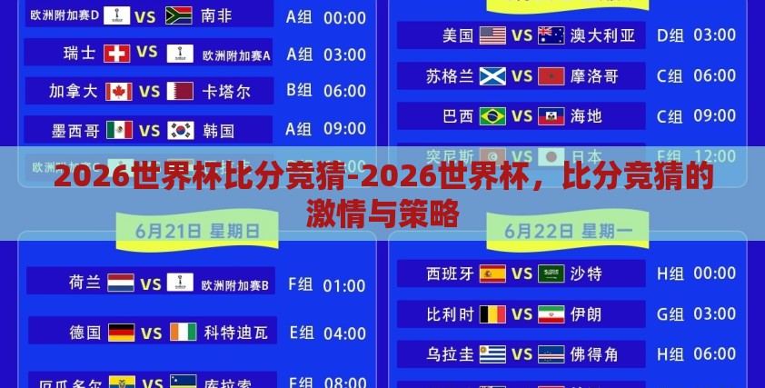 2026世界杯比分竞猜-2026世界杯，比分竞猜的激情与策略