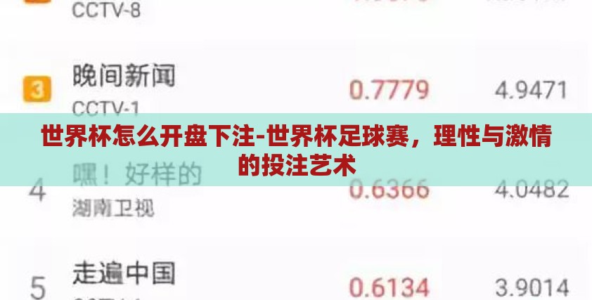 世界杯怎么开盘下注-世界杯足球赛，理性与激情的投注艺术