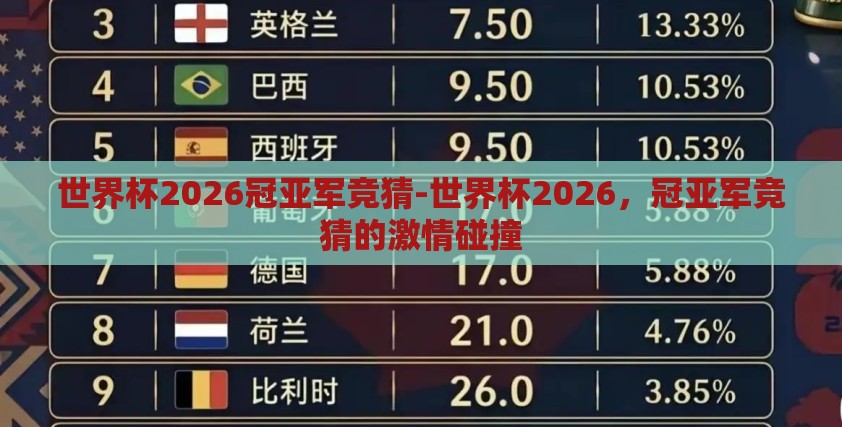 世界杯2026冠亚军竞猜-世界杯2026,冠亚军竞猜的激情碰撞 世界杯2026冠亚军竞猜-世界杯2026,冠亚军竞猜的激情碰撞