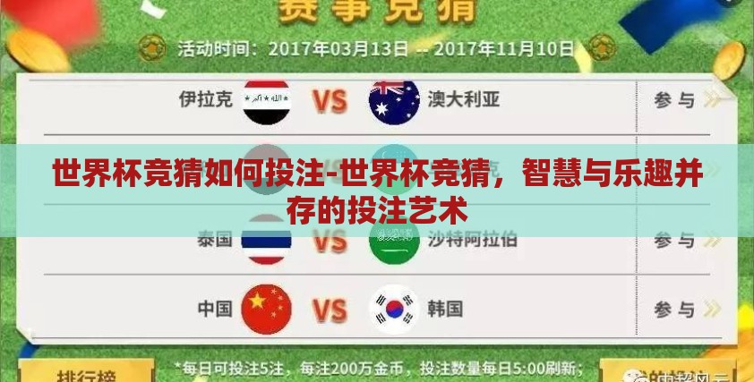 世界杯竞猜如何投注-世界杯竞猜，智慧与乐趣并存的投注艺术