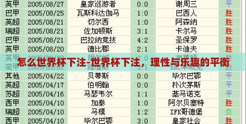 怎么世界杯下注-世界杯下注，理性与乐趣的平衡