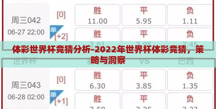 体彩世界杯竞猜分析-2022年世界杯体彩竞猜，策略与洞察