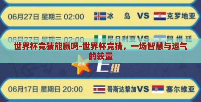 世界杯竞猜能赢吗-世界杯竞猜，一场智慧与运气的较量