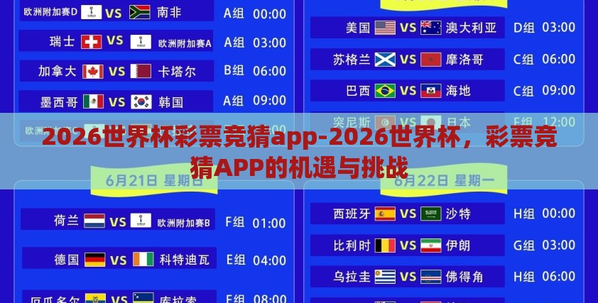 2026世界杯彩票竞猜app-2026世界杯，彩票竞猜APP的机遇与挑战